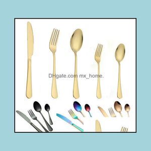 Set di posate in oro di alta qualità in 5 colori Set di posate cucchiaio forchetta coltello Cucchiaino Set di stoviglie in acciaio inox Stoviglie da cucina 10 scelte Consegna a goccia