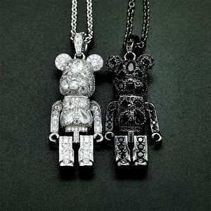 Estilo de luxo robô urso colar 223 Zircon ins masculino homens e mulheres clavícula cadeia simples luz moda jóias com caixa