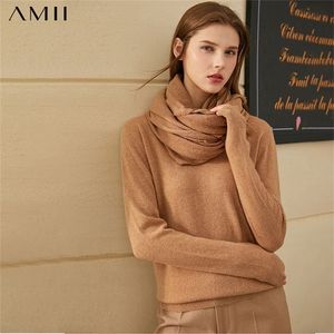 Amii minimalism vinter kausala tröjor för kvinnor enkla 100%kashmir solid oneck Löst stickade kvinnliga pullover toppar 12041004 201221
