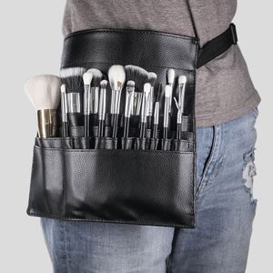 Cool Svart Två Arrays Makeup Brush Holder Stand Fickor Strap Belt Midja Bag Salon Makeup Artist Cosmetic Brushes Organizer