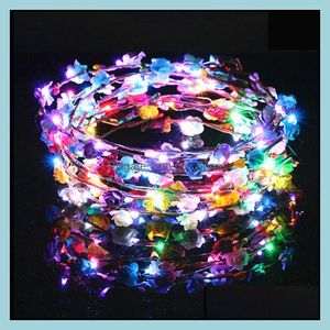 Lampeggiante Led Fasce per capelli Stringhe Glow Flower Crown Fasce Light Party Rave Floral Hair Garland Luminous Wreath Accessori Drop Delivery 20