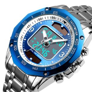 WRISTWATCHES Fashion Solar Sport Watch Men Clock Wodoodporne zegarki kwarcowe Dual-Display Analog Digital Relojes hombrewristwatches