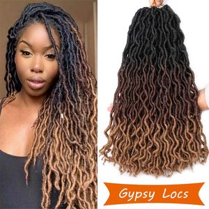 18" Gypsy Locs Crochet Hair Pre Looped Goddess Braids Wavy Faux African Roots Dreadlocs Synthetic Braiding Hair Extension 24 Strands/Pack LS18