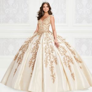 Satin Beade Quinceanera Elbiseler Dantel aplikeler Pleat Tatlı 15 önlük v Boyun Boncuk Geri Teen Girls Pageant Elbise 326 326