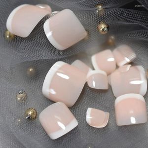 False Nails Classic French Square Toes Nude Nature Fake Exquisite Feet Tips Faux Ongles Pieds Prud22