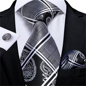 Papillon Moda Nero Argento Plaid Floreale Paisley 100% Seta Uomo 8 cm Business Matrimonio Cravatta Fazzoletto da taschino Uomo Regalo Cravatta DiBanGuBow