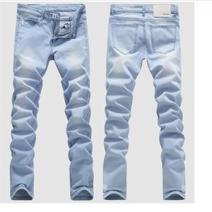 Jeans Skinny Biru Muda Kualitas Baik Celana Jeans Denim Slim Fit Musim Semi Musim Panas Pria Celana Denim Katun Elastis Celana Panjang Koboi 220817