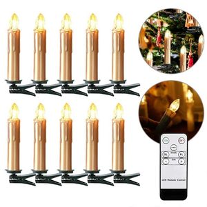 Золотые светодиодные электронные свечи Легкая батарея, управляемая поддельная свеча теплый белый с удаленным таймером и зажимом для рождественского украшения 220527