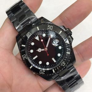 Orologio meccanico automatico da uomo 44 mm in acciaio inossidabile nero con vetro zaffiro a specchio