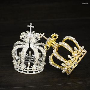 Hårklämmor Barrettes Trendiga guld Silver Color Tiaras och Crown Crystal Pearl Jewelry for Wedding Women Small Round Bridal AccessoriesHair
