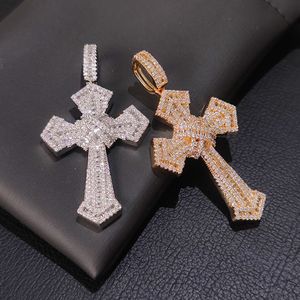 Goldene Steine großhandel-Shining Diamond Stone Cross Anhänger Halskette Schmuck K Real Gold Plated Männer Geschenk Religiöser Schmuck
