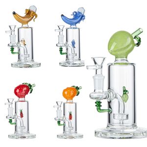 Heady Glass Bong 7inch Tall 5mm Banana Shape Hookahs Dowchhead Perc Oil Dab Rigs 14mm Kvinnliga fog med skål Unikt vattenrör också säljer ananas persikan