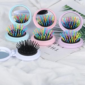 Compact Mirrors 1pc Folding Air Bag Comb With Mirror Pocket Size Portable Travel Hair Brush Cosmetic Head Massager Relax CombCompact