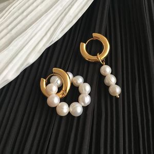 Dangle Avize Asimetrik Doğal Tatlı Su İnci Asma Küpeler Çember Fransız Damla İnce Jewlery Düğün Partisi Hediye Dangle