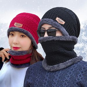 Berets Winter Beanie Hat Für Männer Gebreide Muts Cap Women Dikke Woolen Sjaal Masker Motorkap Hoeden SetBerets