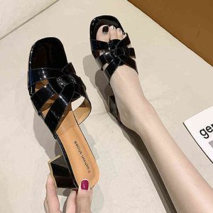 Sandals Slippers Women Summer Fashion Weave High Heels Sexy Cross Band Chunky He