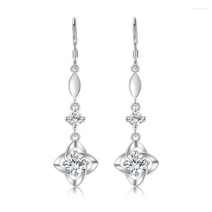 Dangle & Chandelier Top Quality 925 Sterling Silver Earrings For Women Jewelry Romantic Clover Crystal Drop Earring Female Party Accessories