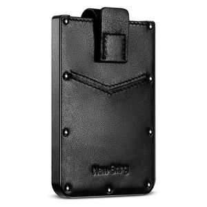 Korthållare äkta lädermetall Slim Pulled Black Warrior Men plånböcker Mini Portable Bank Holder Purscard