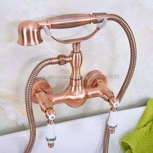 Bathroom Shower Sets Antique Red Copper Faucet Bath Mixer Tap With Hand Head Set Wall Mounted Kna306Bathroom