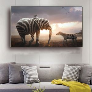 Elefante Zebra Uccello Poster Stampe su tela Pittura animale Immagini di arte della parete per soggiorno Decorazione domestica moderna SENZA CORNICE