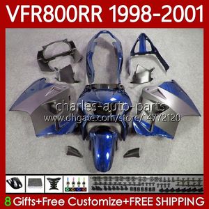 OEM Bodys för Honda VFR 800RR 800 CC RR Interceptor Blue Silver 1998-2001 128NO.160 VFR-800 VFR800 RR VFR800RR 98 99 00 01 800CC VFR800R 1998 1999 2000 2001 Fairing Kit