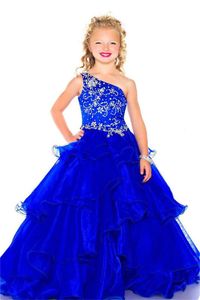 Vacker Little Girl Beauty Pageant Dress One Shoulder Pärlor Klänning Prom Dress Anpassad storlek 2 4 6 8 10 12 14267Q