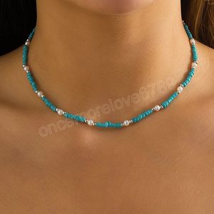 Boho Seed Beads Chain Short Choker Necklace for Women Green Beads White Pearl Necklaces 2022 Fashion Jewelry