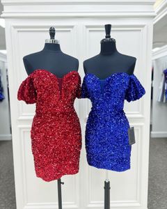Wholesale black velvet homecoming dresses for sale - Group buy Mini Cocktail NYE Dress Royal Blue Red Velvet Sequins Lady Formal Event Party Gown Sweetheart Short Club Night Graduation Hoco Homecoming Gala Puff Sleeves