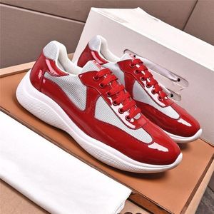 Modemärke Män Skor America Cup Xl Läder Sneakers Hög kvalitet Patent Platta Sneakers Svart Mesh Snörning Fritidsskor Utomhus löpare