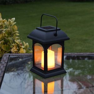 Outdoor Powered Hanging LED String Lights Flickering Candle Lantern Lamp For Patio Garden Decorative Solar Power 220629