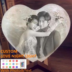 Drop Angepasst Liebe Nachtlicht 3D DIY Mond Nacht Lampe Für Valentinstag Geschenk Text Po USB Aufladbare Herz Form 220623