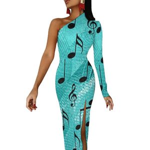 Casual Dresses Music Notes Maxi Dress Long Sleeve Musical Notation Elegant Bodycon Side Split Party Women Print VestidosCasual