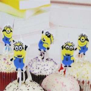 Lovely Minion 5pcsset Craft Cupcake Candle Toppers för barn födelsedagsljus dekorationer party leveranser y200618