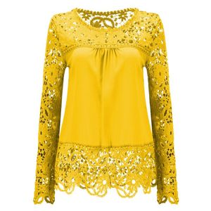 Kvinnors Blusar Skjortor Lace Blouse Tröja Märke Långärmad Vit Röda Kvinnor Blusas Femininas Fashion Casual Clothing Hollow Out Tops