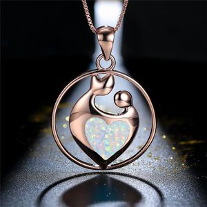 Pendant Necklaces Luxury Female Love Heart Chain Necklace Charm Rose Gold Color Wedding Boho White Blue Opal For WomenPendant