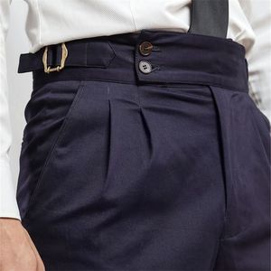 Pt auto -feito outono e inverno alta cintura paris botão marinha slim capris masculino retro britânico calças casuais 201130