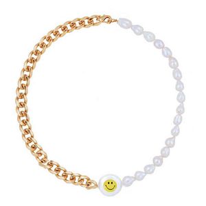 Female Neck Punk Miami stainless steel chain Cuban Choker Geometric yellow baroque freshwater pearl necklace H220426