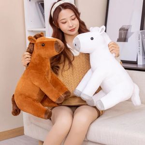 Symulacja miękka, urocza pluszowa, prawdziwa zabawka konia Brownwhite Animals Lalka urodzinowa Pillow Schled Toys Prezent Nowy LA452