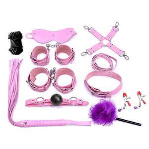 Nxy Sm Bondage Sex Toy Female Bdsm Set Masturbators Sexual Handcuffs Vibrating Ring Man Strap on Nipple Clamp Sexy Toys Gag Eye Mask 220426