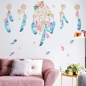 Colorful Feather Wall Stickers Catch Monternet Dream Catcher Art Design Decal Home Decoration Living Room Kid Room Door Sticker T200421