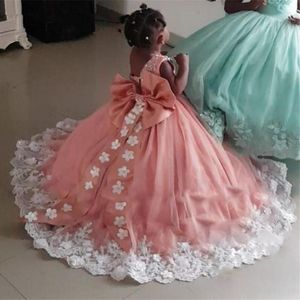 Flickas klänningar anpassade baby flicka lång spets prinsessa en axel blommaklänning flickor firande klänningar födelsedag 2022 med bowgirl's