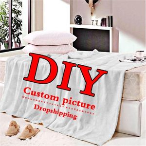 DIY Customized Flannel Blanket Plush Personalized Blankets for Beds Custom Drop Kid Lamb Wool Picture Gift 220607