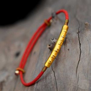 Charm-Armbänder, rote Schnur, chinesischer Knoten, geflochten, S999 reines Silber, vergoldet, sechs Zeichen, Mantra-Armband für Frauen. Charm