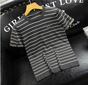 2022 striped knitted sweater short-sleeved men's round neck embroidered letters youth sweater half-sleeved t-shirt trendy fashion large size