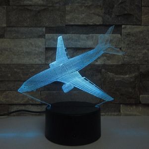 Nattlampor luftplan 3d ljus fjärrbrytare USB 7 färg flygplan bordslampa sovrum födelsedagsgåva