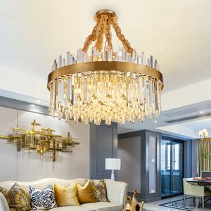 New Luxury Crystal Chandelier Pendant Lamps Gold Chain Hanging Lights Round Metal Lamps Base for Parlor Decor Bedroom Dining Hall Bar Kitchen