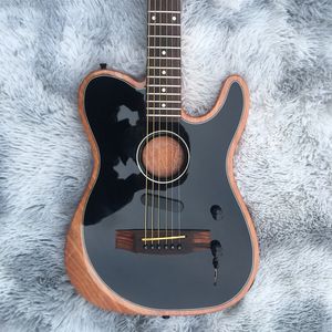 Guitarra elétrica de 6 cordas personalizada de fábrica guitarra acústica maple flame top tinta de cor preta