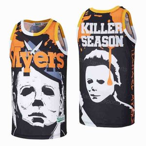 Filme de homem Michael Michael Mike Myers Myers Jerseys Killer Season Uniform Hiphop Color preto All Stitched Hip Hop Pure Cotton para fãs esportivos Bom qualidade de boa qualidade