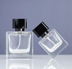 卸売透明なスプレーボトル香水ボトルガラス50ml分割100ml正方形