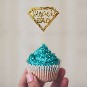 Party-Dekoration, 12 Stück, goldfarben, Glitzer, Happy Dad's Day, Cupcake-Topper, Papa-Cupcake-Picks, Liebeskuchendekorationen, Thema Männer, Geburtstag, XB1